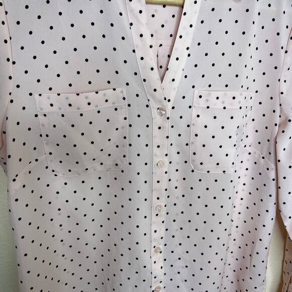 Talbots Long Sleeve Button Up Pink Polka Dot Sheer Blouse Small - Picture 6 of 13